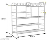 Stainless steel kitchen organizer, WINSTAR wall mount utensil rack (31x30 inches) with plate & cutlery stand and glass holders